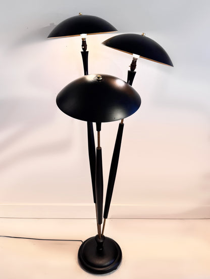 Original Tri-light Designed by Gerald Thurston for Lightolier Italy, Brass & Black Beech, 1954