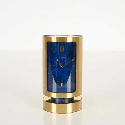 Mid-Century Swiss Gilt Brass & Lapis Lazuli Swiza 8 Day Alarm Clock, 1960s