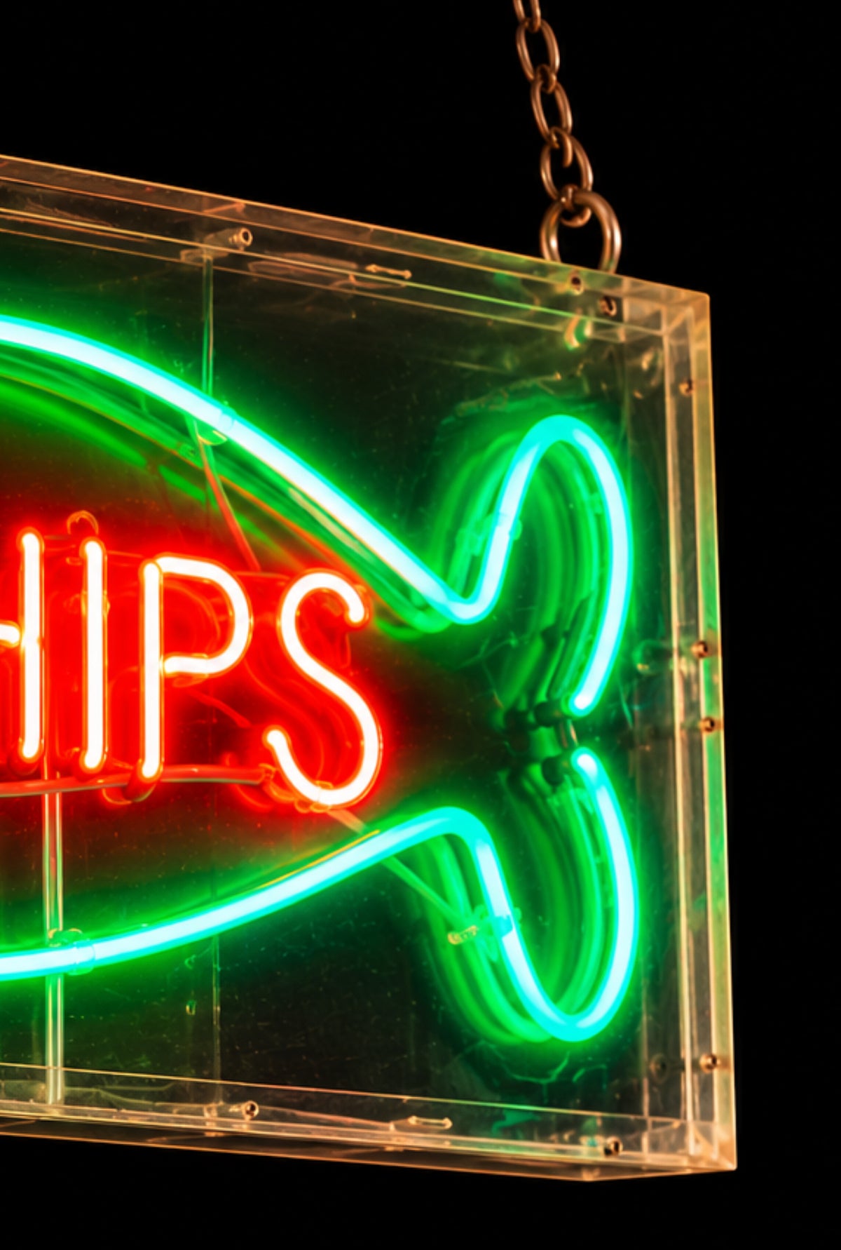 Original Vintage Tubular Neon Fish & Chips, Circa 1970