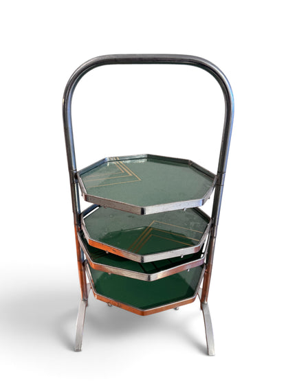 Art Deco Articulated Hand Painted Glass Cake Stand with Chrome, 1930