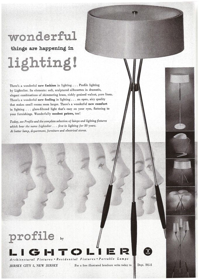 Original Tri-light Designed by Gerald Thurston for Lightolier Italy, Brass & Black Beech, 1954
