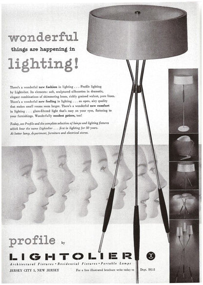 Original Tri-light Designed by Gerald Thurston for Lightolier Italy, Brass & Black Beech, 1954