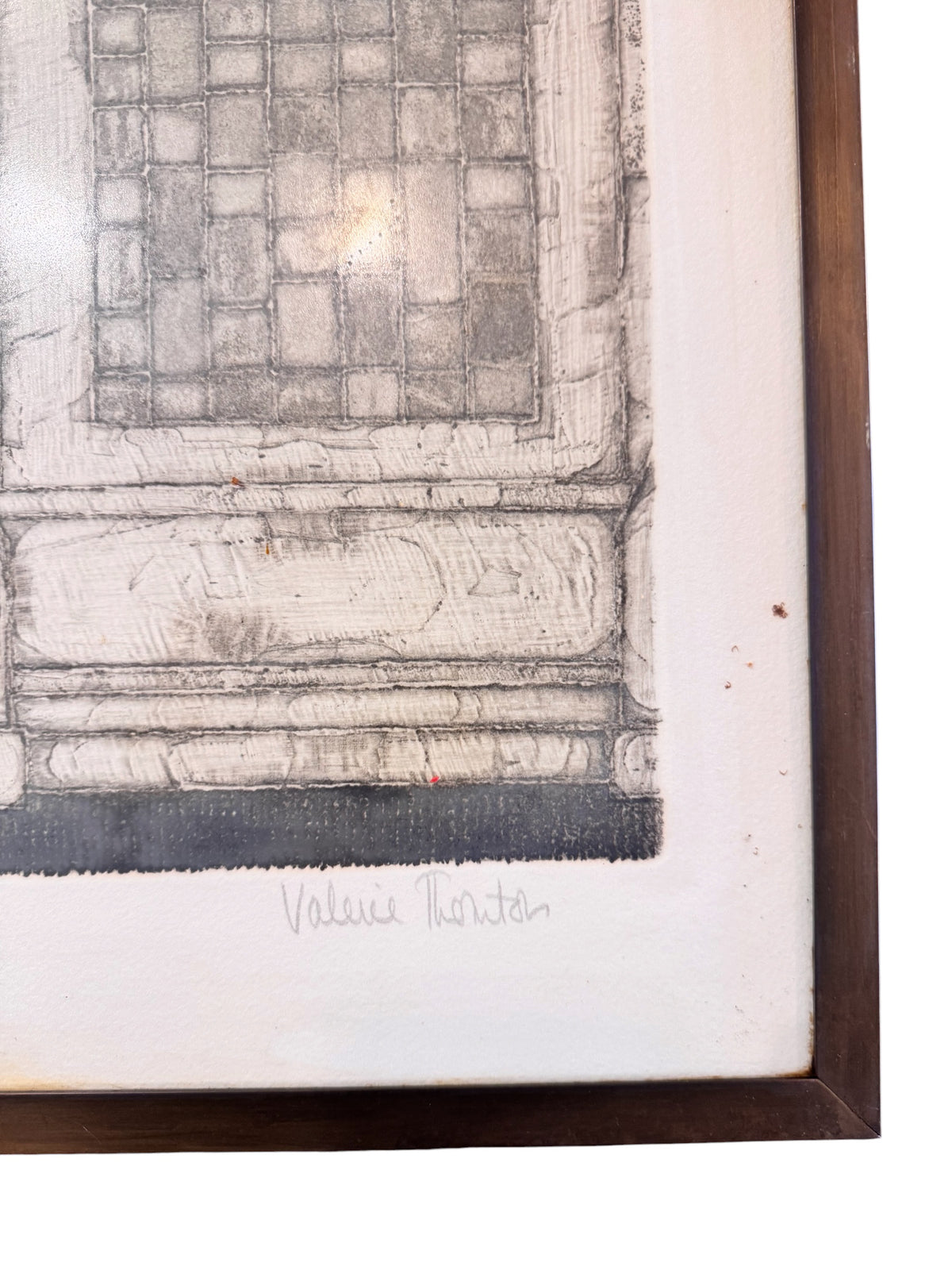 Original Pair of Architectural Etchings By Valerie Thornton In Brass Frames,1960 image 3