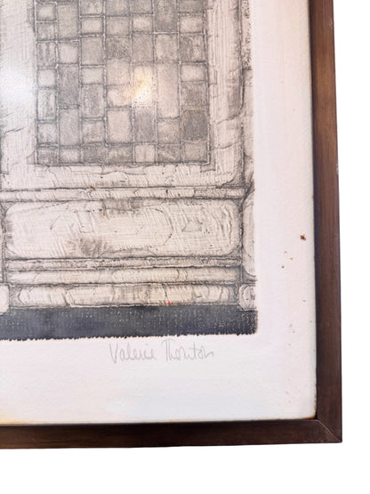 Original Pair of Architectural Etchings By Valerie Thornton In Brass Frames,1960 image 3