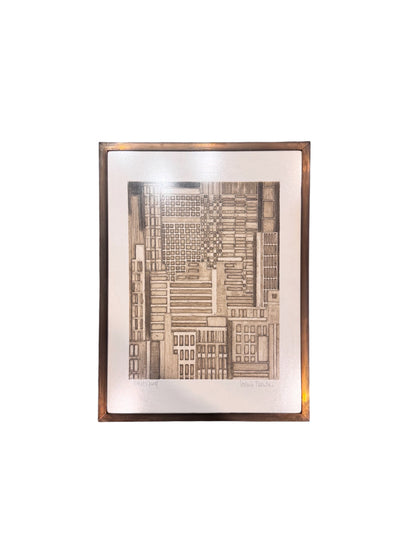 Original Pair of Architectural Etchings By Valerie Thornton In Brass Frames,1960 image 5