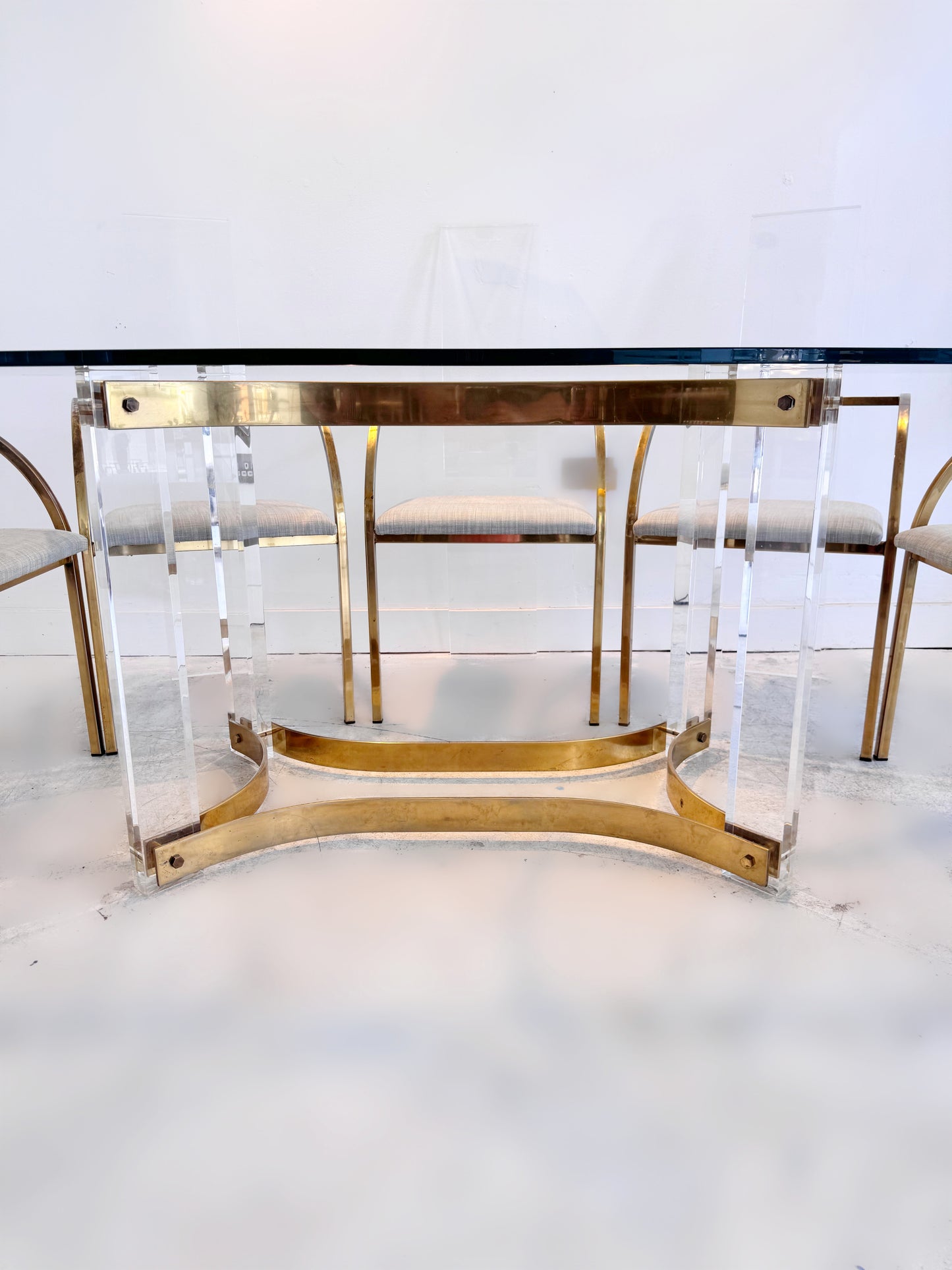 Lucite & Brass 8 Seat Dining Suite by Charles Hollis Jones, 1979 image 4