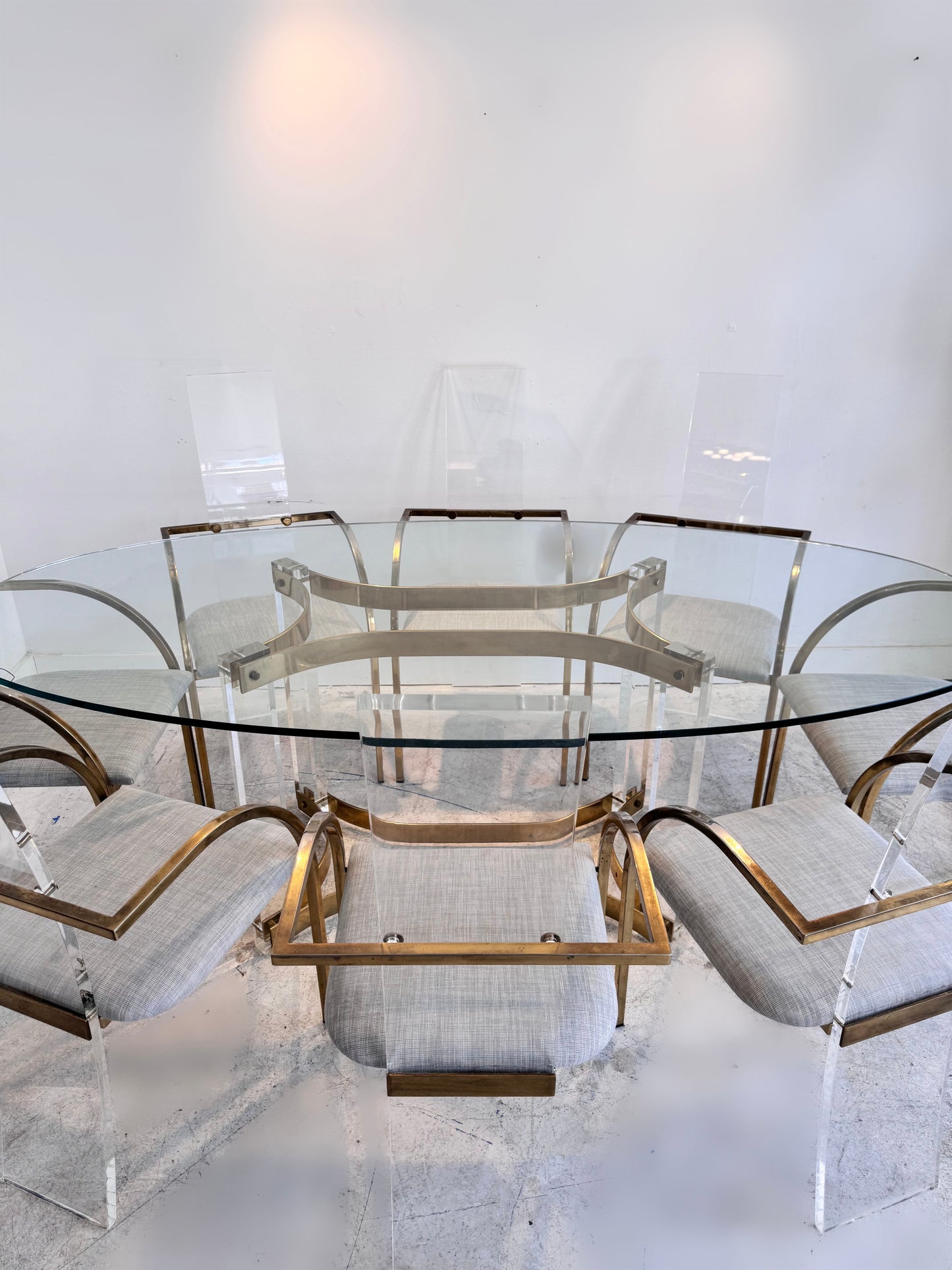 Lucite & Brass 8 Seat Dining Suite by Charles Hollis Jones, 1979 image 1