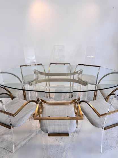 Lucite & Brass 8 Seat Dining Suite by Charles Hollis Jones, 1979 image 1