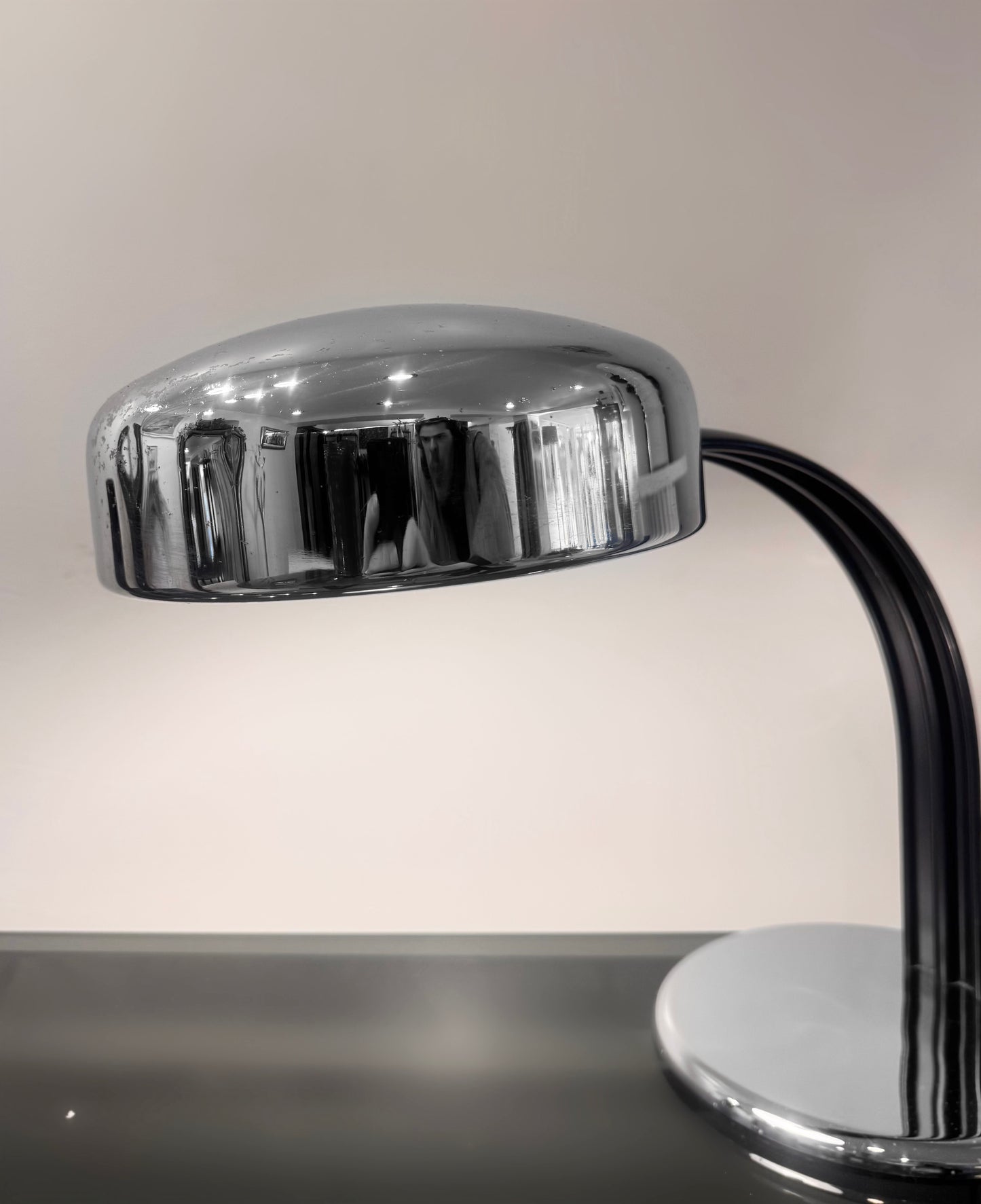 Atelje Lyktan AB Model 8012 in Chrome arc table lamp with Matte Black Arm, 1970 image 2
