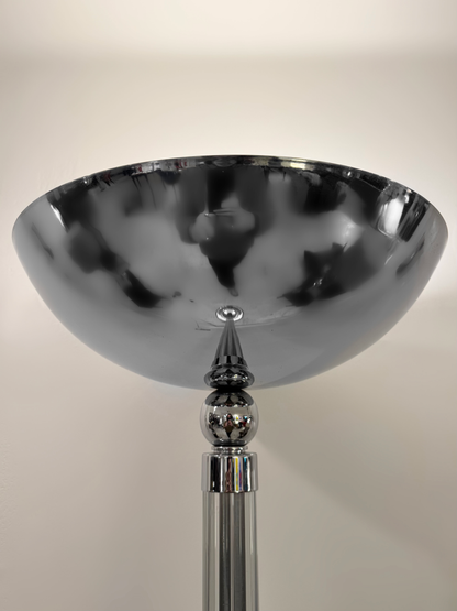 Art deco Style Uplighter Floor Lamp, Glass & Chrome by Karl Springer, 1978 image 4