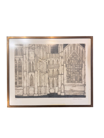 Original Pair of Architectural Etchings By Valerie Thornton In Brass Frames,1960 image 1