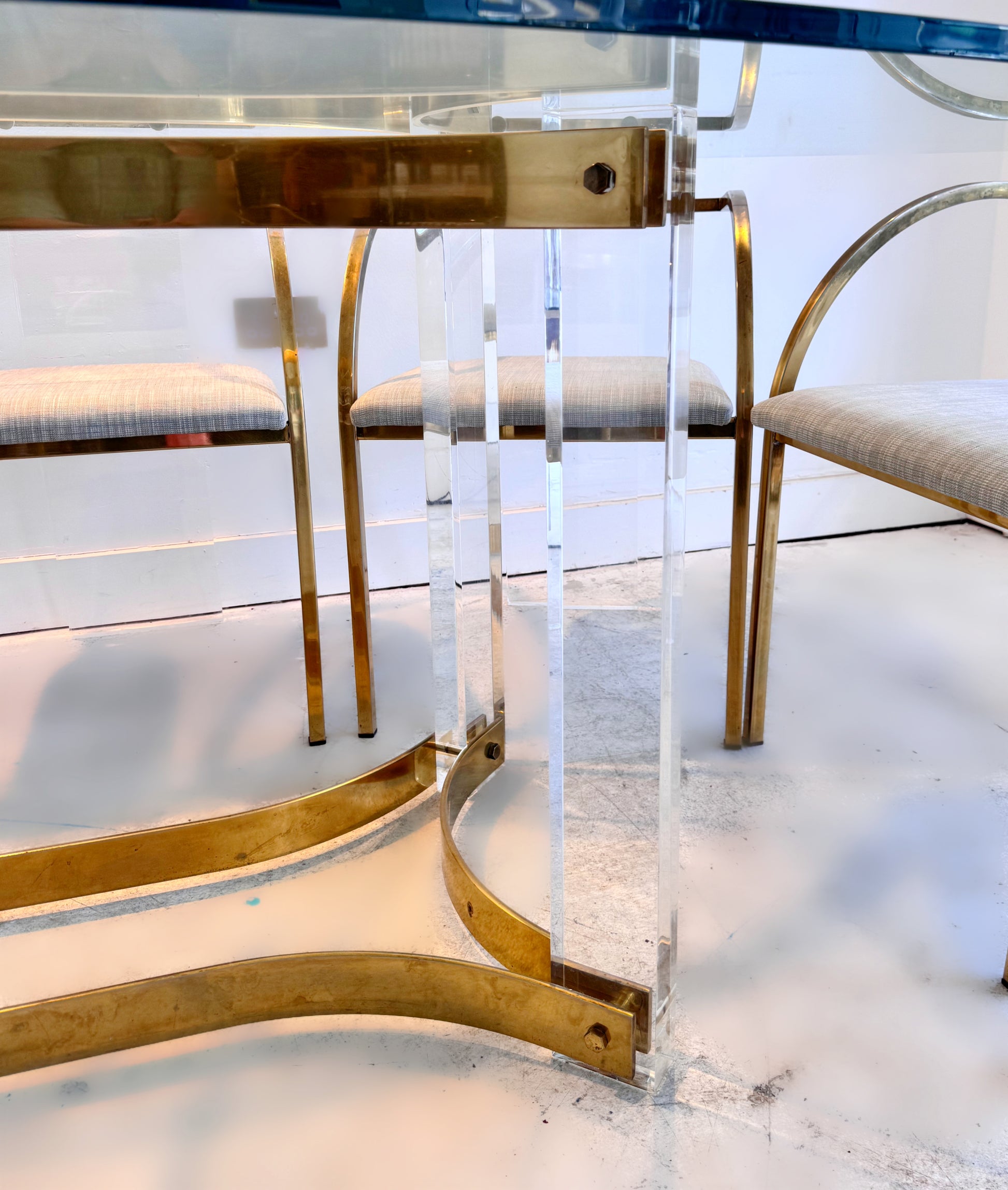 Lucite & Brass 8 Seat Dining Suite by Charles Hollis Jones, 1979 image 5