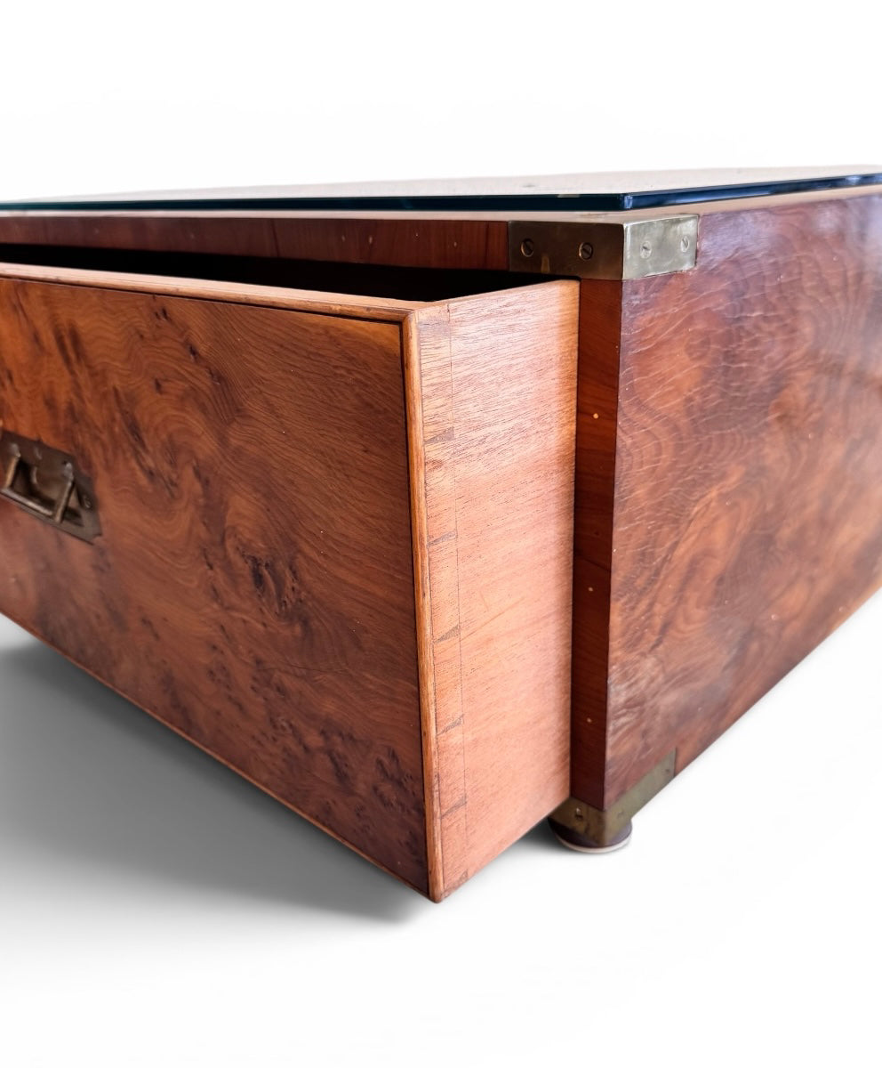 Double Sided Fine Scandinavian Burr Maple Campaign drawers with Brass Motifs  image 6