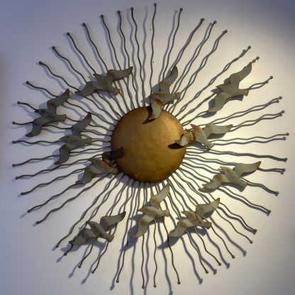 Midcentury Modern Metal Radial Sunburst sculpture ‘Birds In Flight’, 1970 image 0