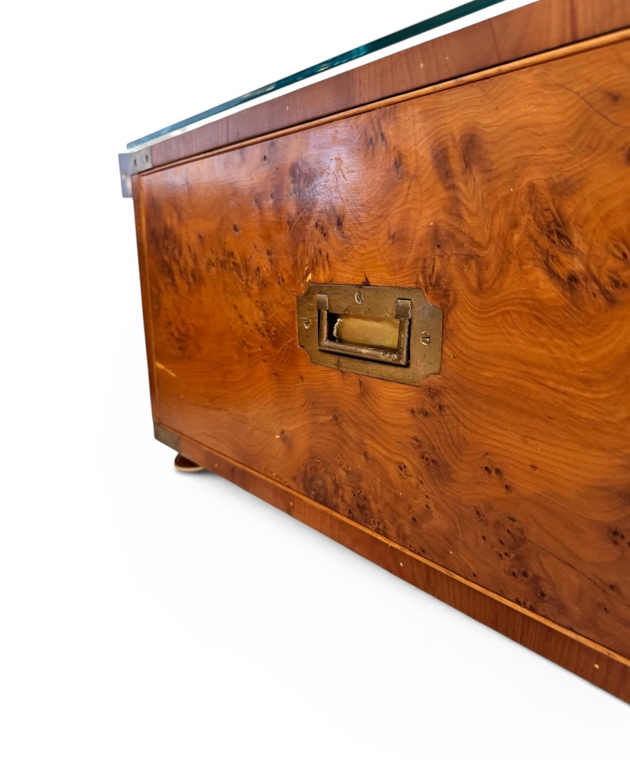 Pair of fine Scandinavian Burr Maple Campaign drawers with Brass Motifs  image 5
