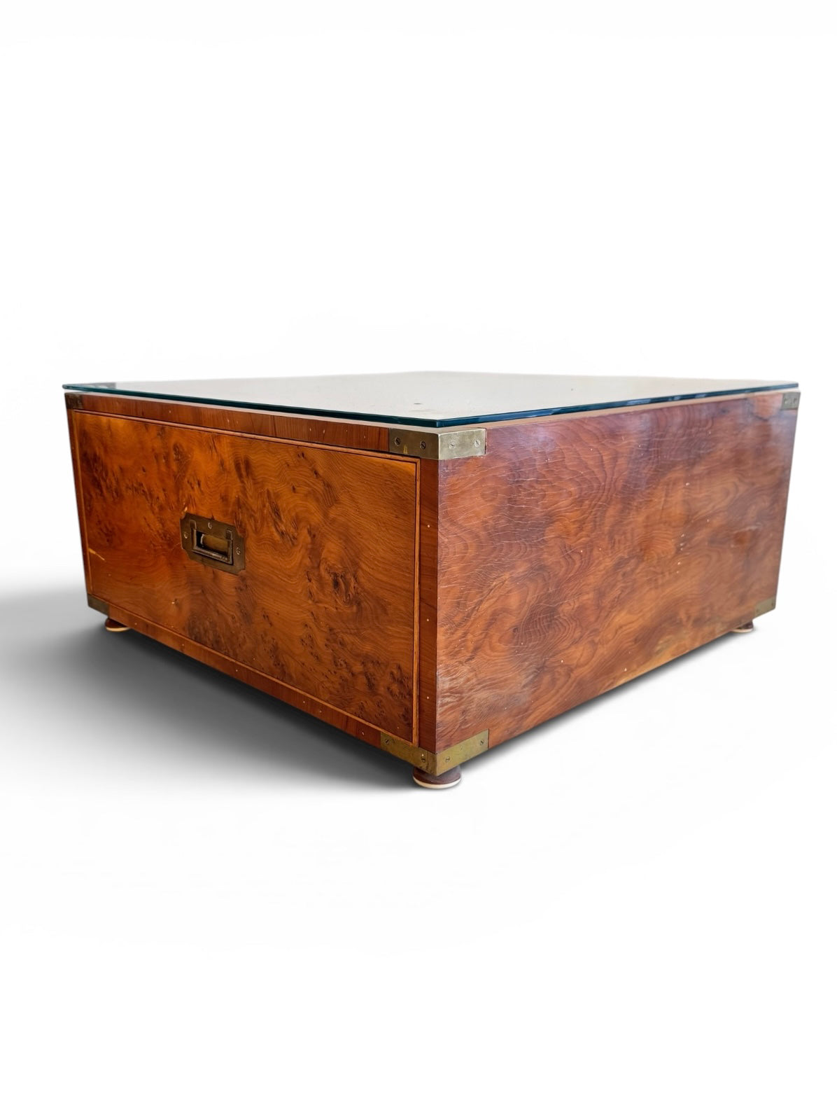Pair of fine Scandinavian Burr Maple Campaign drawers with Brass Motifs  image 2