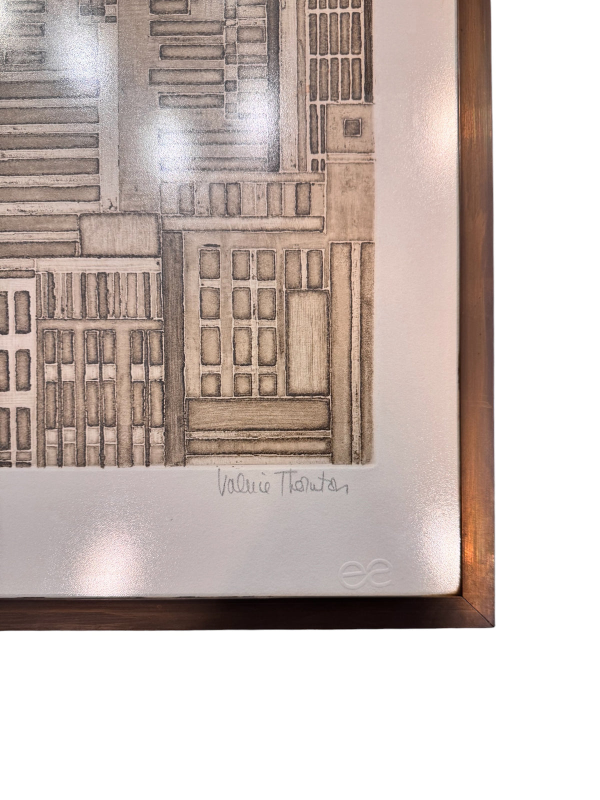 Original Pair of Architectural Etchings By Valerie Thornton In Brass Frames,1960 image 6