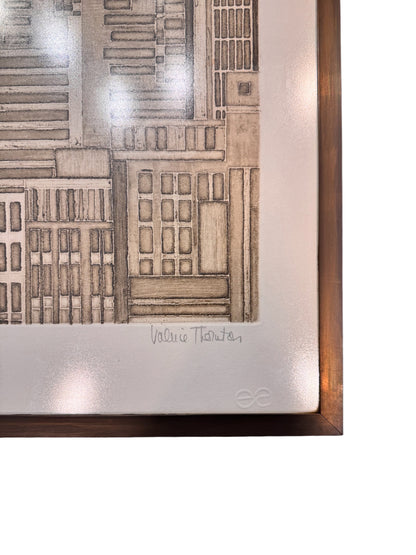 Original Pair of Architectural Etchings By Valerie Thornton In Brass Frames,1960 image 6