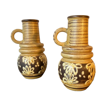 West German Scheurich Medium Handled Vase 428 26: Brown & Cream With Flowers image 0