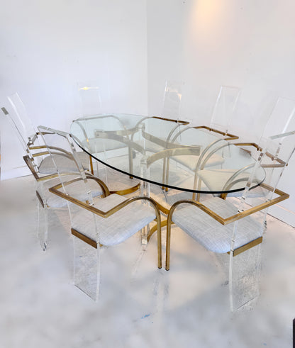 Lucite & Brass 8 Seat Dining Suite by Charles Hollis Jones, 1979 image 2