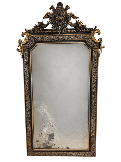Gothic Antique Victorian mirror with Silver leaf Inlay over Black Gesso Frame image 1