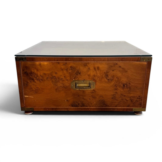 Double Sided Fine Scandinavian Burr Maple Campaign drawers with Brass Motifs  image 0