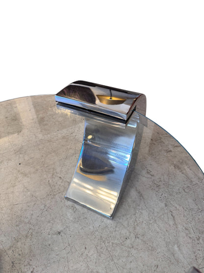 Mid century chrome & Glass Coffee table with Cantilever legs by Karl Springer image 3